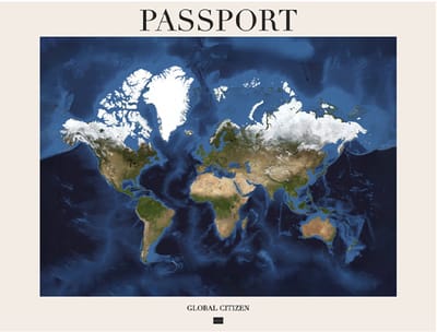 Wereldkaart 40x30 cm - Aluminium - Voelbaar 3D Reliëf - Gebroken Wit - World map - Passport - Vintage - Retro - Muurdecoratie - Wanddecoratie