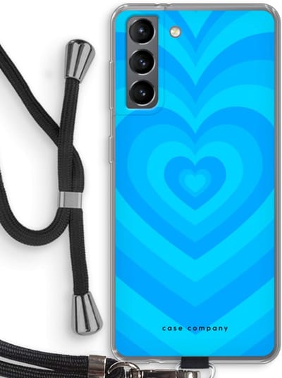 Case Company® - Hoesje met koord geschikt voor Samsung Galaxy S21 hoesje met Koord - Hart Blauw - Telefoonhoesje met Zwart Koord - Bescherming aan alle Kanten en Over de Schermrand