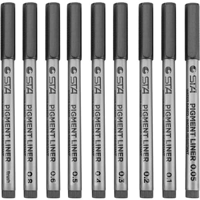 STA 9 stuks Verschillende Puntmaten Waterbasis Penseelpen Set Tekenen Schrijven Schetsen Zwarte Inkt