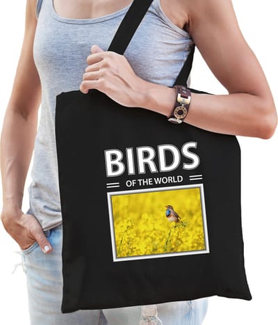 Dieren Blauwborst vogel foto tas katoen volw + kind zwart - birds of the world - kado boodschappentas/ gymtas / sporttas - Blauwborst vogels