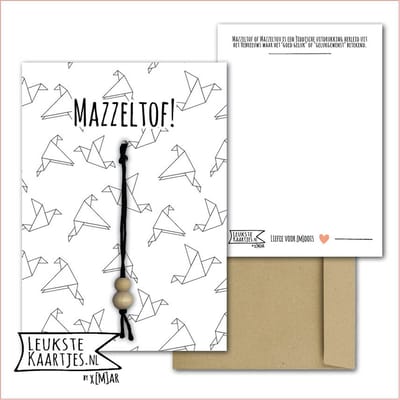 Kaartkadootje -> Gelukspoppetje - No:08 (Mazzeltof - Gelukswens - Origami Duiven vogels, Zwart/wit) - LeuksteKaartjes.nl by xMar