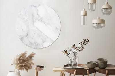 WallCircle® Wandcirkel 140x140 cm - Muurcirkel Marmer - Wit - Grijs - Luxe - Marmerlook - Steen - Muurdecoratie woonkamer - Wanddecoratie slaapkamer - Kamer decoratie accessoires - Ronde schilderijen