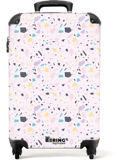 NoBoringSuitcases.com - Koffer - Terrazzo patroon roze confetti - Past binnen 55x40x20 cm en 55x35x25 cm - Trolley handbagage - Valiezen met wieltjes volwassenen - Reiskoffer op wielen - Rolkoffer lichtgewicht