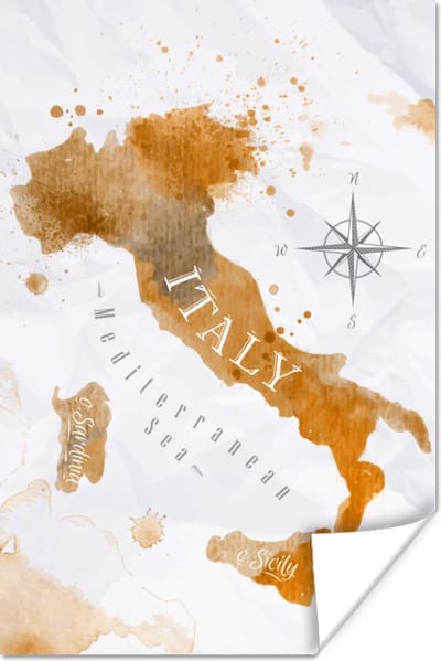 Poster 20x30 cm - Wereldkaart - Goud - Waterverf - Posters - Kamer decoratie - Wanddecoratie woonkamer - Muurdecoratie slaapkamer