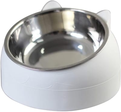 Voerbak Huisdier - Kattenbak Hondenbak - Eten Drinken - Verhoogde Stand Nek - Schuine Mond - Wit