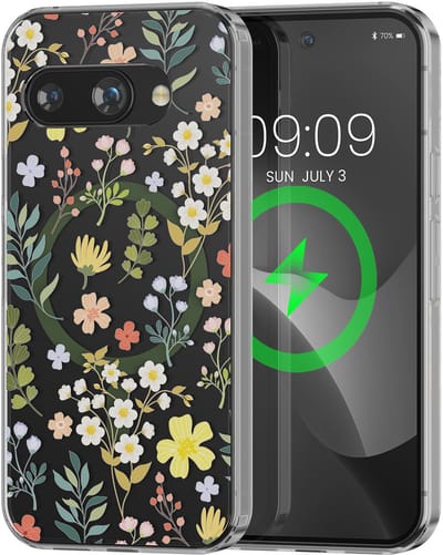 kwmobile Kristalheldere hardcase compatibel met Google Pixel 9a Hoesje – compatibel met MagSafe – Acryl hoesje met TPU-rand – Charmante bloemen design