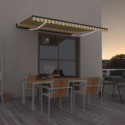 vidaXL - Luifel - handmatig - uittrekbaar - met - LED - 400x350 - cm - geel - en - wit