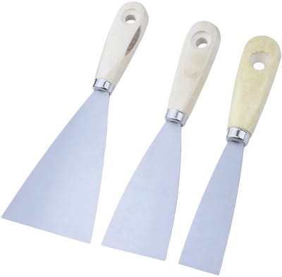 - C55122 - Set van 3 universele spatels 30/50/80 mm - metselspatel - behang/coatingschraper - gips/stuckateur/metselgereedschap - houten handvat