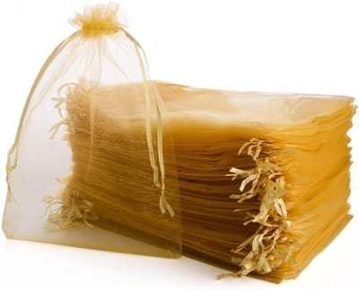 Set van 100 Gouden Organza Tassen, 17 x 23 cm, Perfect voor Trouwen, Feestjes en Cadeaus met Satijnen Trekkoord