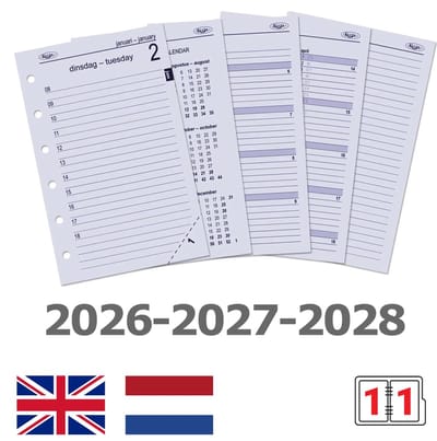 Kalpa 6231-26-27-28 125 x 80 mm Pocket 6 Ringband Vulling 1 Dag per Pagina NL EN 2026 2027 2028