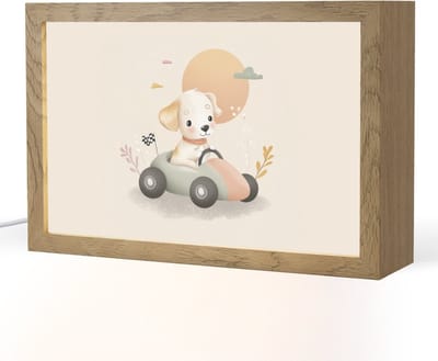 Nachtlampje 30x20 cm - Kinder lampje - Puppy - Raceauto - Oranje - Tafellamp kinderkamer - Slaapkamer lamp - Bedlamp kinderen - Kinderlampje stopcontact - Wandlamp babykamer - Nachtlampjes