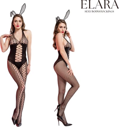 Elara - Amira - Bodystocking Erotische Lingerie met Open Kruis - Catsuit - S t/m XL - Sexy Dames Lingerie