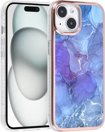Multimedia & Accessoires Siliconen Marmer Harde Back Cover Case Hoesje geschikt voor Apple iPhone 15 Plus – TPU – Harde Plastic – Paars