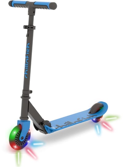 Chillafish Kinderstep jongens en meisjes vanaf 5 jaar met LED wielen - Blauw - Step met verstelbaar stuur en voetrem - Opvouwbaar en lichtgewicht met ABEC-5 wielen - Geen batterijen nodig - Model Flexxi Glow