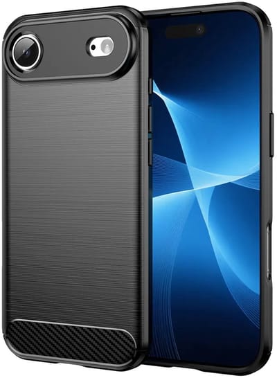 MobyDefend Hoesje - Geschikt voor iPhone Air - TPU Backcover - Geborstelde Metaal & Carbon-Look - Zwart