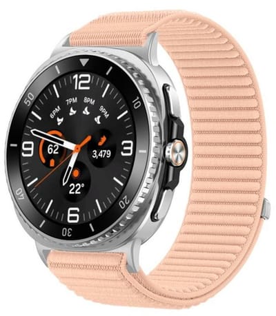 By Qubix - smartwatch bandje - Compatible Samsung bandje - Nylon ribbelbandje - Zandroze - Geschikt voor Samsung Galaxy Watch 9 (40/44mm) - Watch 8 (40/44mm) - Watch 8 Classic (46mm)