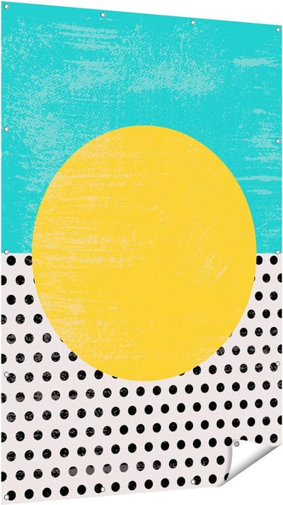 Gards Tuinposter Abstracte Kunst - Zon met Zwarte Stippen - 120x180 cm - Tuindoek - Tuindecoratie - Wanddecoratie buiten - Tuinschilderij