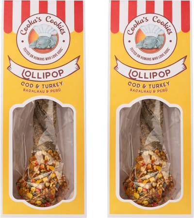 Cooka Cookie's - Grote Lollipop Hondensnacks - 100% Natuurlijk met Kabeljauw en Kalkoen-2-PACK-Voordeel Set