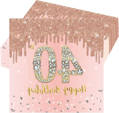 20 Stuks Roze Gouden Servetten voor 40ste Verjaardag, Feestdecoratie en Tafelgerei voor Vrouwen, Cadeaus en Party Supplies voor een Onvergetelijke Verjaardagsviering