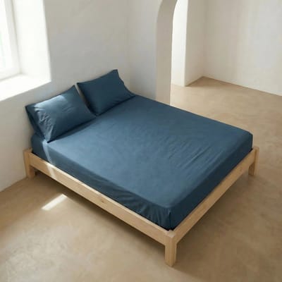 GAMUSI Hoeslaken 100% Katoen – Blauw – 120x200x30 cm – Elastisch Hoeslaken – Zacht & Ademend – 144 TC – Perfecte Pasvorm