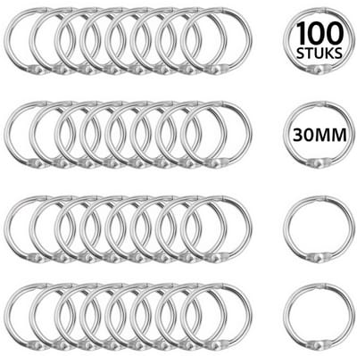 100 Stuks Metalen 30mm Klikringen - Boekringen - DIY Cipiersring Sleutelringen - Flashcard Ringen - Sleutelhangers Maken Set - Sleutel Splitringen voor Hobby & Sleutellabels - Keychain Keyrings - Sleutel Houder Knutselen - Boekbinden - Gordijnringen