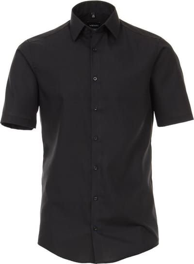 VENTI modern fit overhemd - korte mouw - zwart - Strijkvrij - Boordmaat: 38
