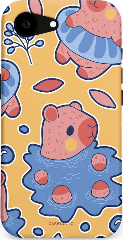 Casetastic Hoesje Geschikt voor Apple iPhone 16e Magsafe - Stijlvolle Beschermende Duo-layer Case - Capibara plons