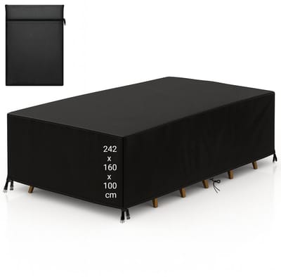 Tuinset Beschermhoes Waterdicht met Trekkoord - Premium - 242 x 160 x 100 - Zwart - hoes Tuinmeubel - Tuinmeubelhoes - Tuinsethoes - Loungeset Hoes - Tuintafel Hoes