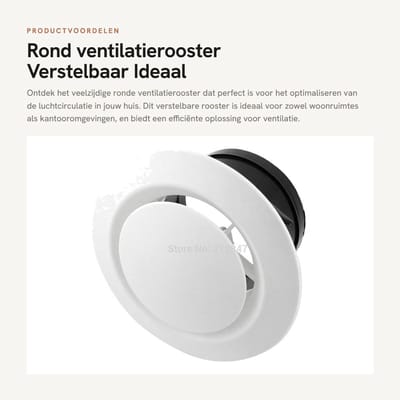 Dailygoods- Ventilatierooster Rond - Verstelbaar - ABS-kunststof - 100 mm - Wit - Eenvoudige installatie - Luchtrooster
