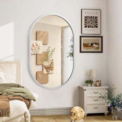 Ovale Badkamer Spiegel met Metalen Frame, Modern Wandspiegel, 90 × 60 cm, Decoratief voor Badkamer, Woonkamer en Slaapkamer, Ideaal voor Hal en Entree