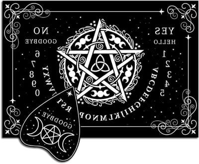 Houten Ouija Bord - Mediumschap Set - Spirituele Communicatie - Met Pentagram - 30 x 21 cm - Zwart