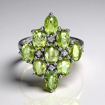 Cavill - 925 Zilveren Ovale Ring - 3,46 ct Groene Mozambikaanse Paraiba Toermalijn - 0,046 ct Witte Saffier - Luxe Sieraden