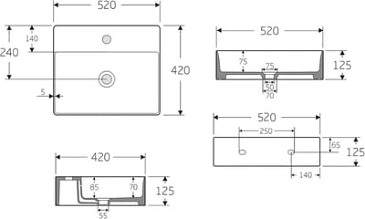 Wastafel Keramiek - Waskom Opzet - Badkamer Upgrade - Glad Poriënvrij Oppervlak - 52 x 42 x 12.5cm - Wit Glanzend