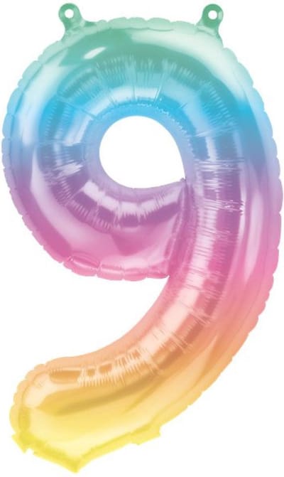 Folieballon ‘9’ Regenboog Pastel - 40 Centimeter - NUMMER BALLON PASTEL KLEUREN CIJFER 9