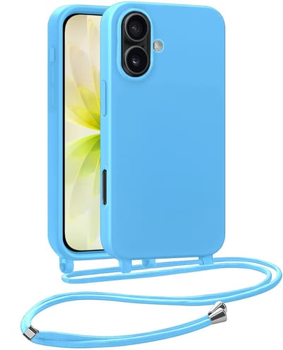 Hoesje Geschikt voor iPhone 17 Hoesje Met Koord Siliconen Case - Hoes Geschikt voor iPhone 17 Backcover Met Afneembaar Koord - Lichtblauw