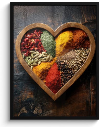 Poster in lijst - Fotolijst 50x70 cm - Posters - Houten - Hart - Kleurrijke - Specerijen - Posterlijst zwart - Decoratie - Wanddecoratie woonkamer - Muurdecoratie slaapkamer