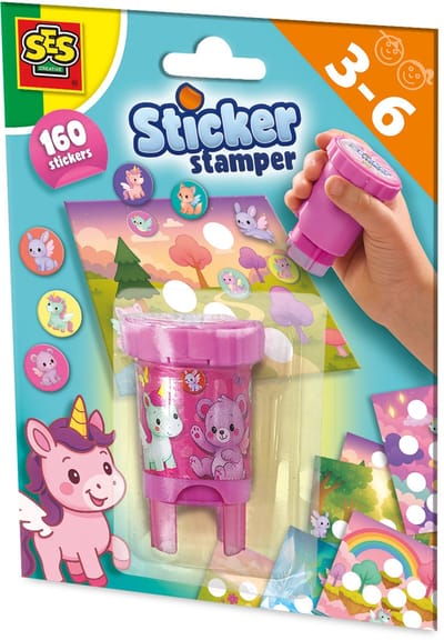 SES Creative Sticker Stamper - Fantasiedieren - Knutselen - Voor Kinderen Vanaf 3 Jaar - 6 Kaarten en 160 Stickers