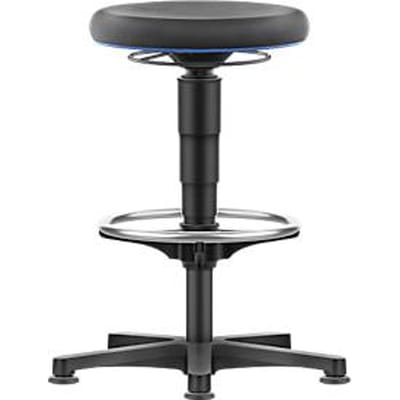 Allround kruk Bimos, zithoogte verstelbaar 560-810 mm, met glijder & voetring, Supertec bekleding, snij- en slipvast, met micropantsering, kleur ring blauw
