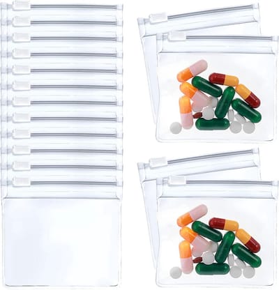 Herbruikbare Pillenzakjes - 12 stuks voor Dagelijks Organisatie en Reizen van Medicijnen - Met Ritssluiting 3"x 2.75" - Draagbare Opbergzakjes - Plastic Pillenzakken voor Vitaminen