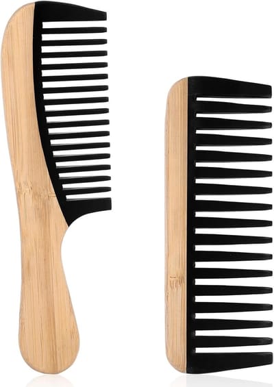Houten Kam - Brede Tanden - Haar Ontklitten - Anti Statisch - 2 Stuks - Houtkleur