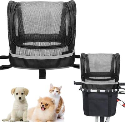 Fietsmand - dierenmand - stuurmand - beschermhoes voor huisdieren - anti-springhoes - ademend en veilig - afneembaar en draagbaar - ventilatie van mesh - reflecterende strepen - nachtveiligheid - zwart