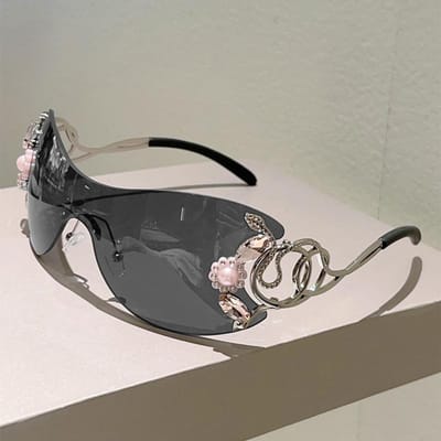 KAMMPT Y2k Strass Zonnebril Dames Mode Randloos Verloop Kleuren Trendy Monoblock Buiten Zonnebrillen as picture shows