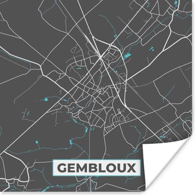 Poster België – Gembloux – Stadskaart – Kaart – Blauw – Plattegrond - 100x100 cm XXL