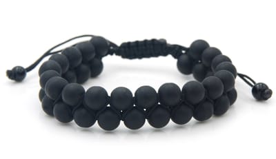 Herenarmband - zwarte kralen - mat - natuursteen - dubbele rij - 8mm geknoopt - shuifknoop
