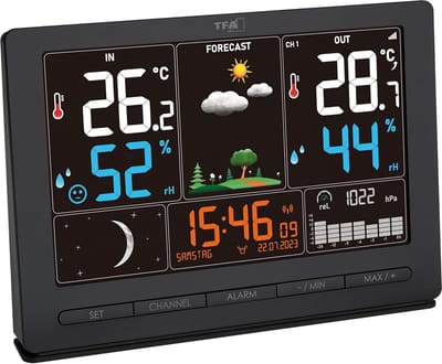 Weerstation Draasloos Binnen/Buiten - Weerstation - Zwart - Draadloze Buitenzender - Kleurendisplay - Voor Thuisgebruik