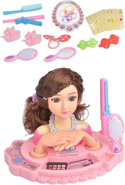 Poppenhoofd Styling - Kappershoofd Kinderen - Haarstyling Oefenen - Creatieve Rollenspellen - 30x22x18 cm