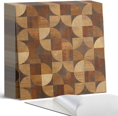 Coloray Plaktegels - Geometrisch houtpatroon Zelfklevende Tegels - 20 cm x 20 cm - Bruin Plaktegels - 20 stuks - Vierkant PVC Tegels - Plaktegels Badkamer - Plaktegels Vloer - Vinyl Tegels Zelfklevend - Wandtegel Zelfklevend