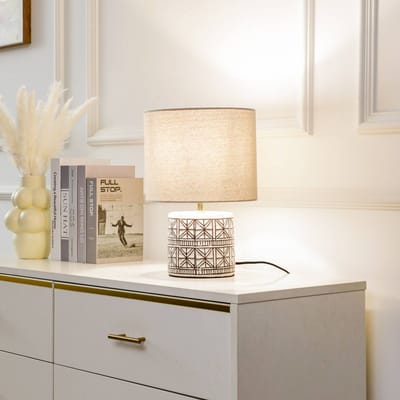 Lucande - Tafellamp - 1licht - Textiel, keramiek - H: 36.6 cm - E27 - wit, beige
