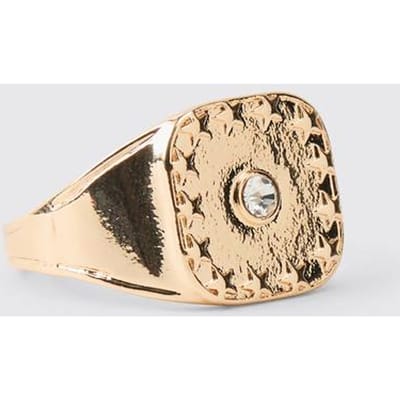 Gold-Tone Textured Gem Square Ring | Size Small/Medium