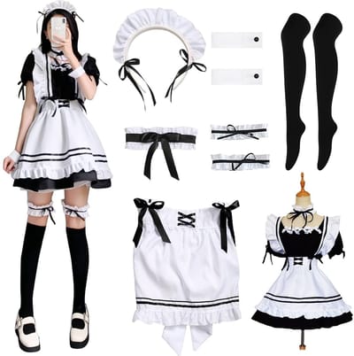 Dailygoods- Dienstmeisjeskostuum Klassiek - Anime Kostuum - Cosplay Outfit - Zwart/Wit Jurk - Inclusief Schort/Hoofddeksel - Comfortabel Polyester - Maid Outfit